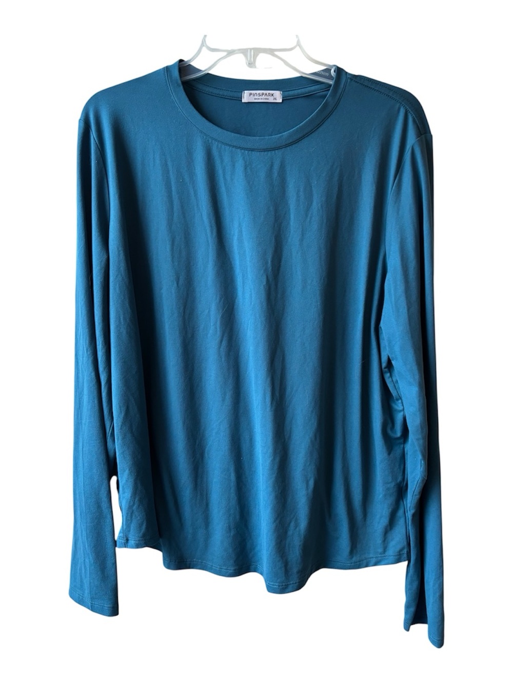 2X Teal Long-Sleeve Relaxed Crewneck Top Women Stretchy Athleisure